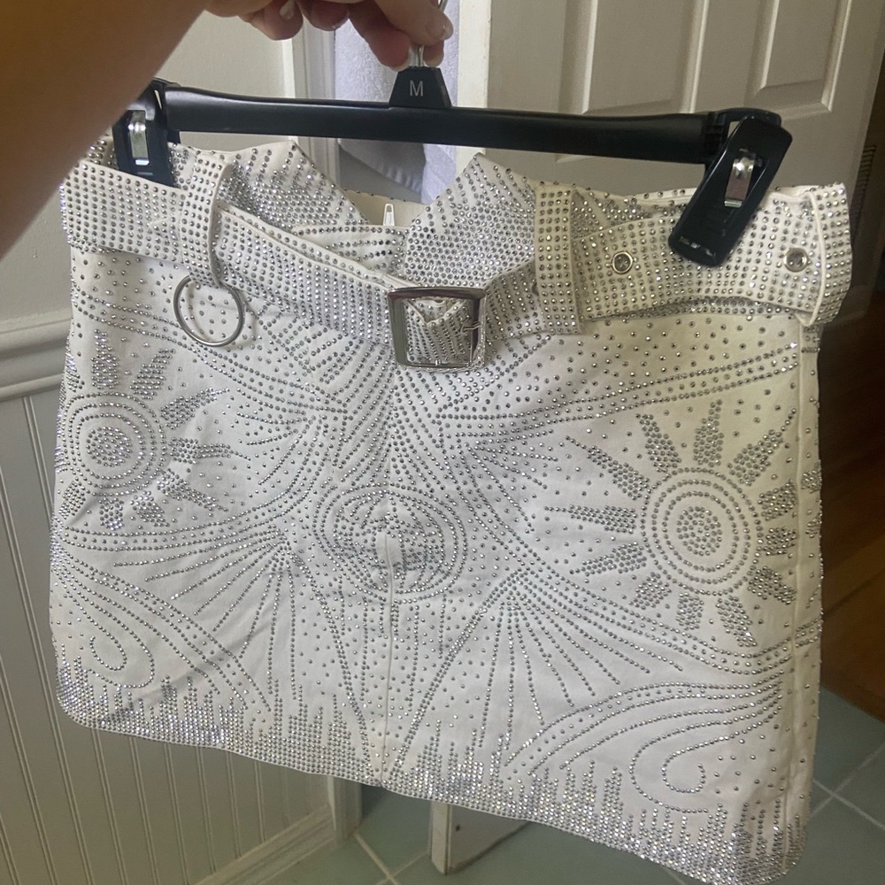 Punchy blonde show up white rhinestone skirt large worn once